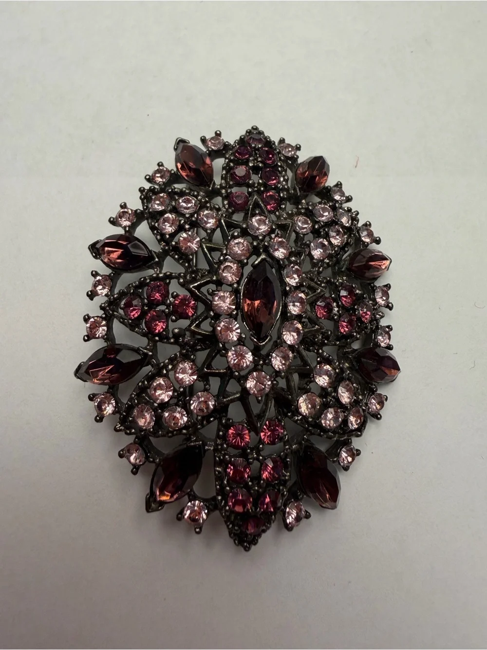 Vintage Style Pink and Garnet Crystal Brooch